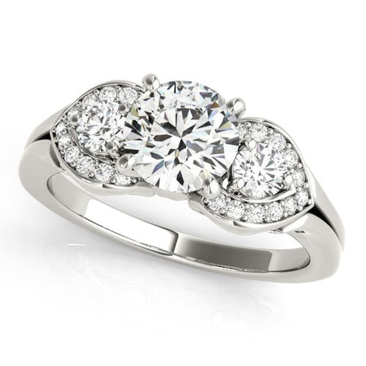 14k White Gold 3 Stone Diamond Engagement Antique Style Ring (1 3/8 cttw) | Richard