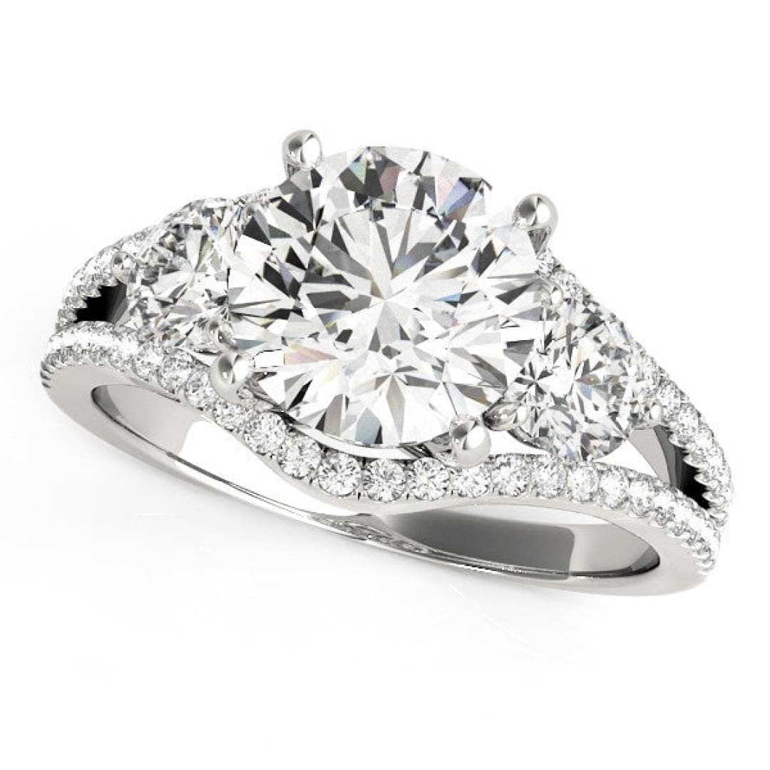 14k White Gold 3 Stone Split Pave Shank Diamond Engagement Ring (2 3/4 cttw) | Richard