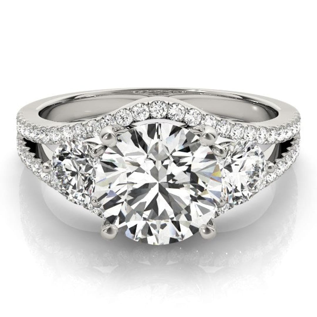 14k White Gold 3 Stone Split Pave Shank Diamond Engagement Ring (2 3/4 cttw) | Richard