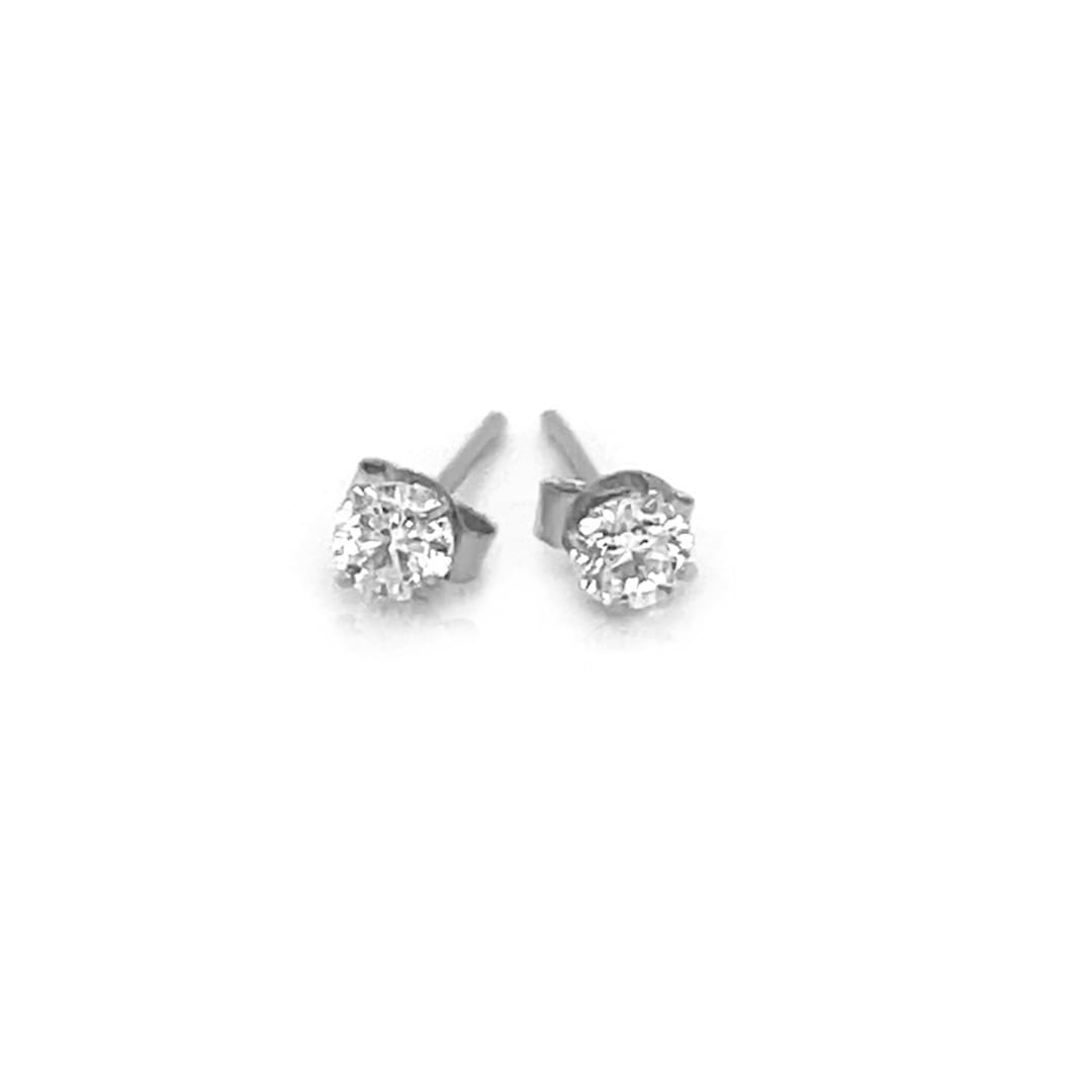 14k White Gold 3mm Faceted White Cubic Zirconia Stud Earrings | Richard Cannon Jewelry