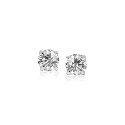 14k White Gold 4mm Faceted White Cubic Zirconia Stud Earrings | Richard Cannon Jewelry