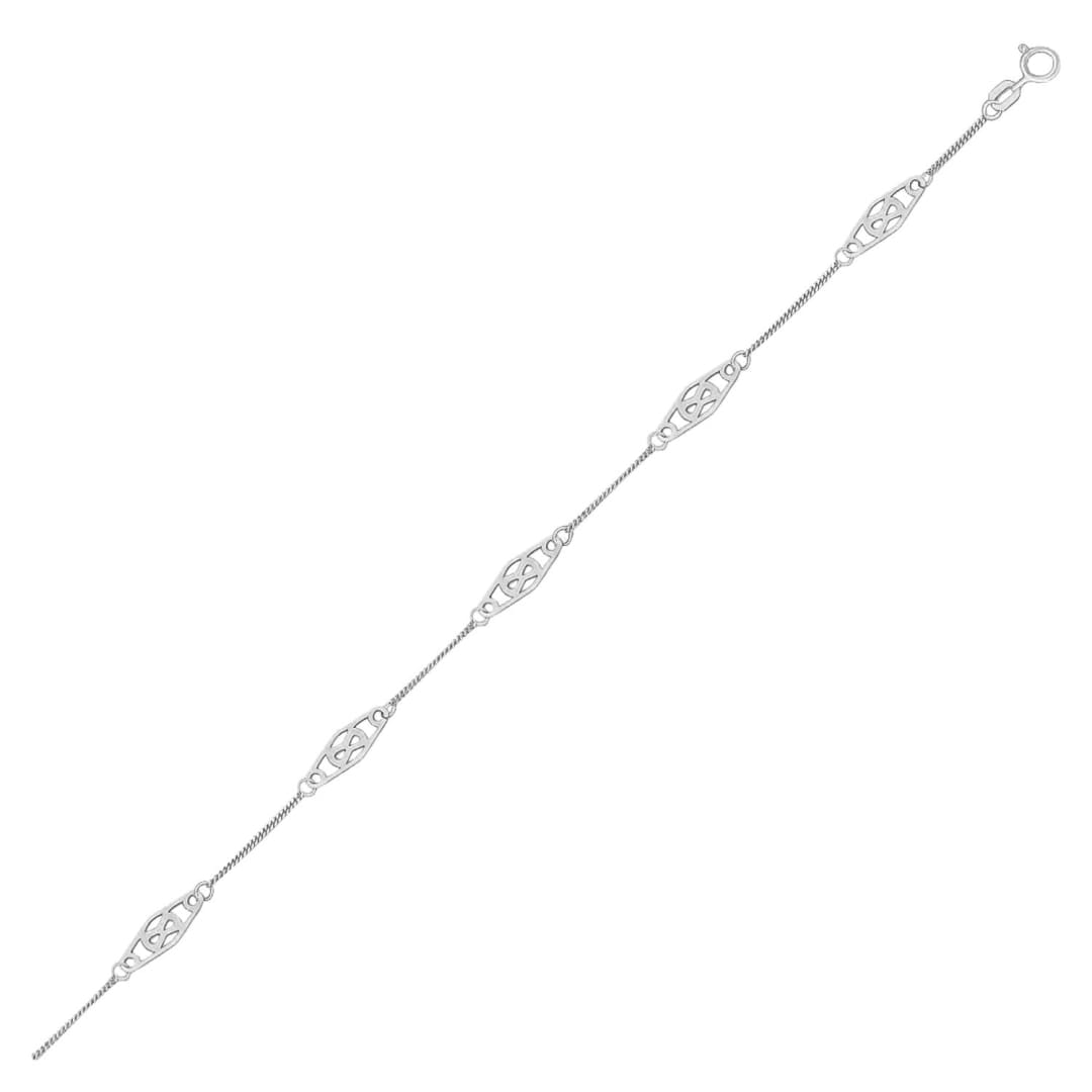 14k White Gold Anklet with Fancy Diamond Shape Filigree Stations | Richard Cannon Jewelry