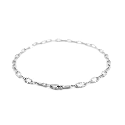 14k White Gold Anklet with Fancy Hammered Oval Links | Richard Cannon Jewelry