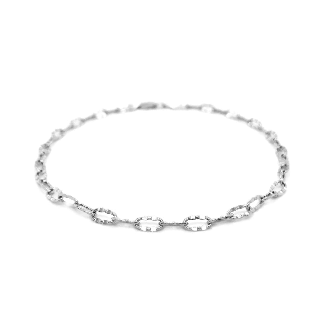 14k White Gold Anklet with Fancy Hammered Oval Links | Richard Cannon Jewelry