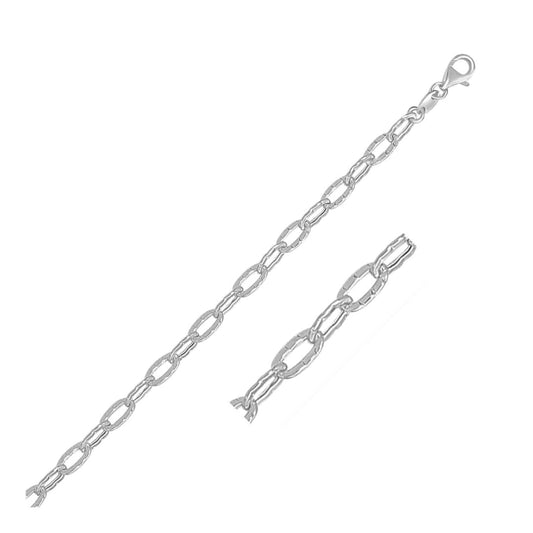 14k White Gold Anklet with Fancy Hammered Oval Links | Richard Cannon Jewelry