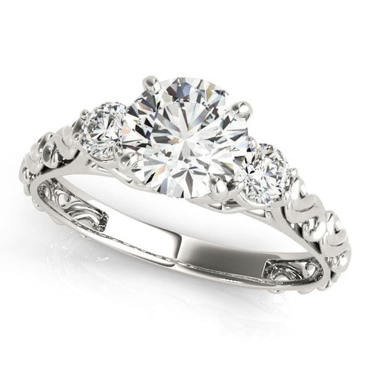 14k White Gold Antique Design 3 Stone Diamond Engagement Ring (1 3/4 cttw) | Richard