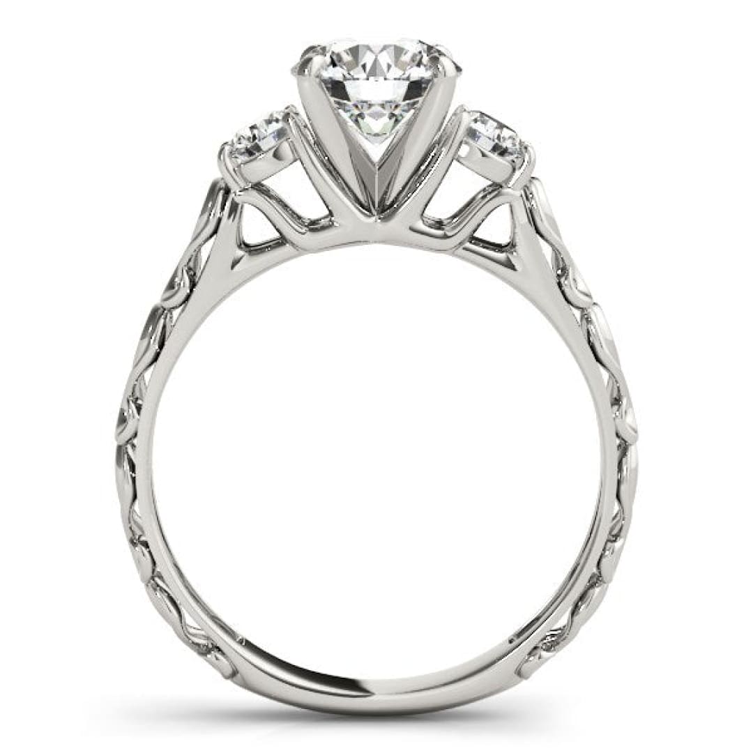 14k White Gold Antique Design 3 Stone Diamond Engagement Ring (1 3/4 cttw) | Richard