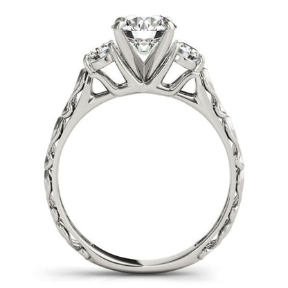 14k White Gold Antique Design 3 Stone Diamond Engagement Ring (1 3/4 cttw) | Richard