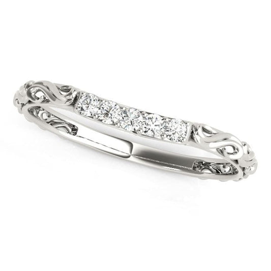 14k White Gold Antique Style Curved Diamond Wedding Band (1/10 cttw) | Richard Cannon