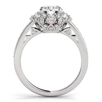 14k White Gold Antique Style Halo Round Diamond Engagement Ring (2 cttw) | Richard Cannon