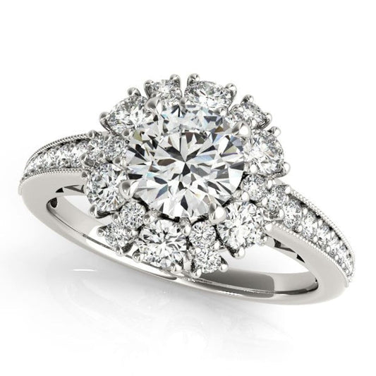 14k White Gold Antique Style Halo Round Diamond Engagement Ring (2 cttw) | Richard Cannon