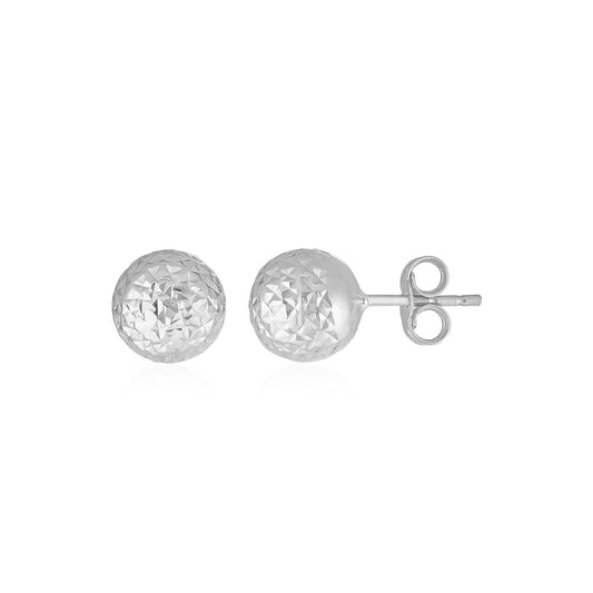14k White Gold Ball Earrings with Crystal Cut Texture | Richard Cannon Jewelry