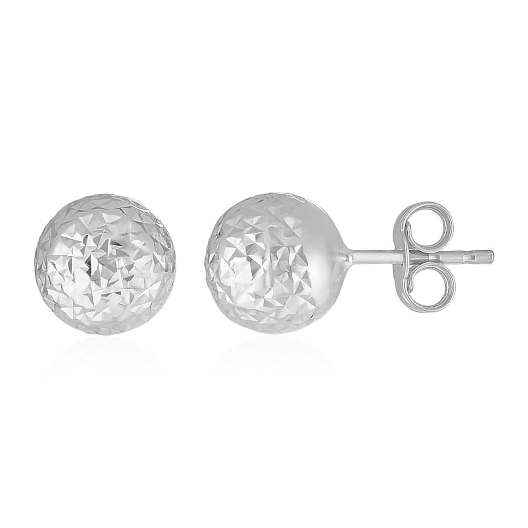 14k White Gold Ball Earrings with Crystal Cut Texture | Richard Cannon Jewelry