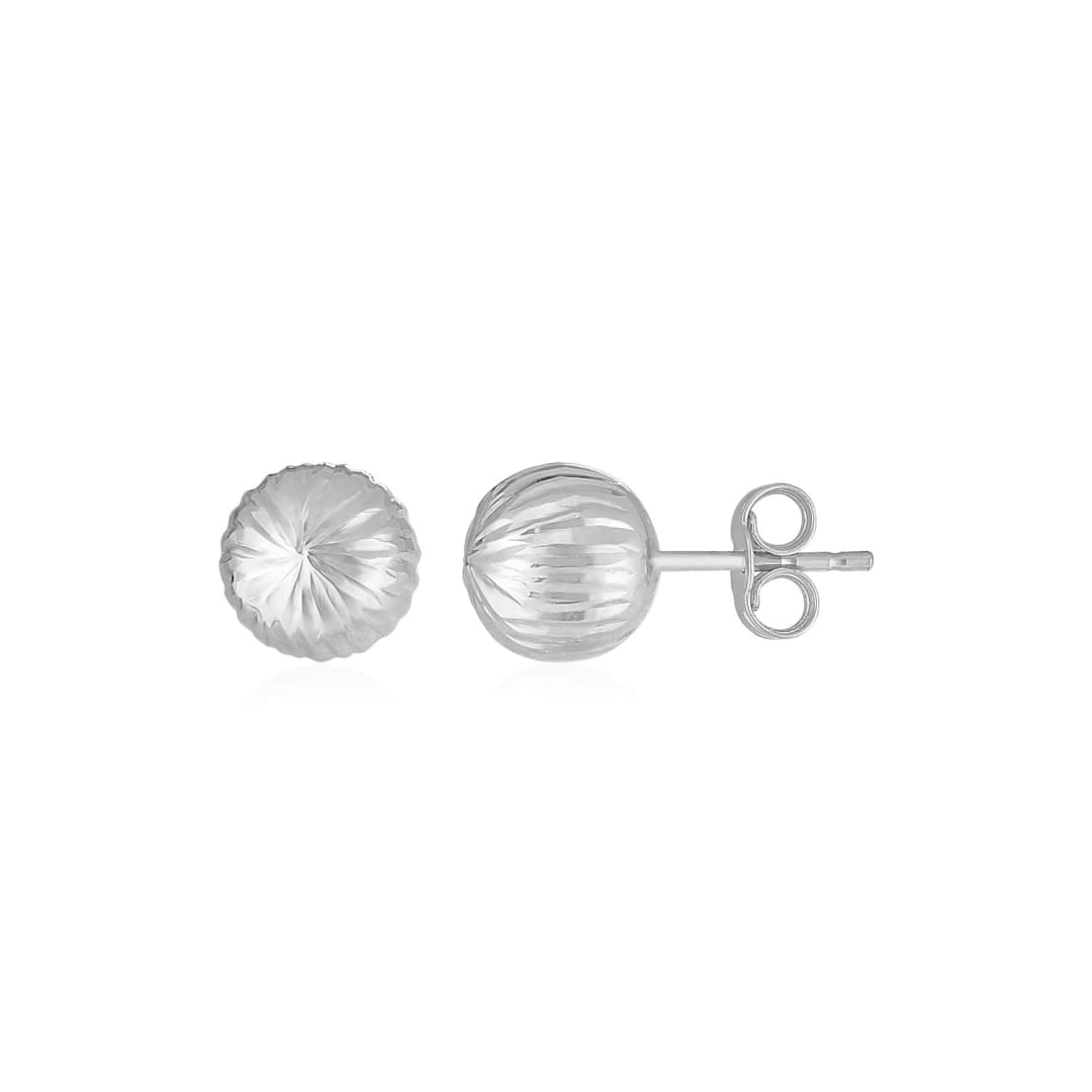 14K White Gold Ball Earrings with Linear Texture | Richard Cannon Jewelry