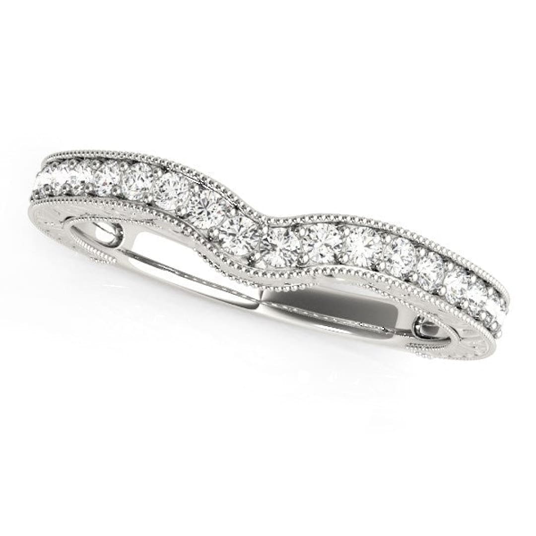 14k White Gold Bead Border Curved Diamond Wedding Band (1/4 cttw) | Richard Cannon Jewelry