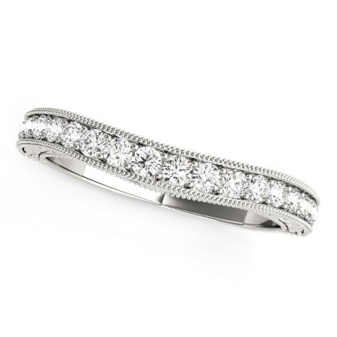 14k White Gold Bead Border Curved Diamond Wedding Ring (1/4 cttw) | Richard Cannon Jewelry