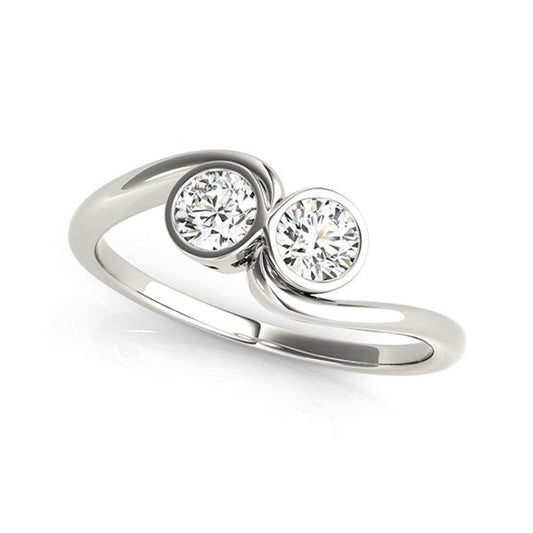 14k White Gold Bezel Set Curved Band Two Stone Diamond Ring (1/2 cttw) | Richard Cannon