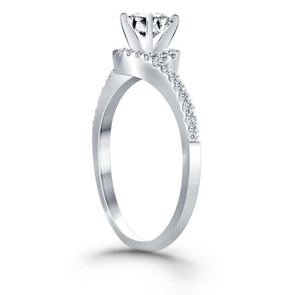 14k White Gold Bypass Swirl Diamond Halo Engagement Ring | Richard Cannon Jewelry