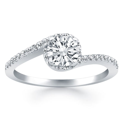 14k White Gold Bypass Swirl Diamond Halo Engagement Ring | Richard Cannon Jewelry