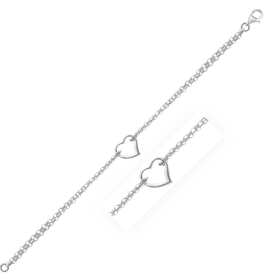 14k White Gold Cable Chain Anklet with Open Heart Station | Richard Cannon Jewelry