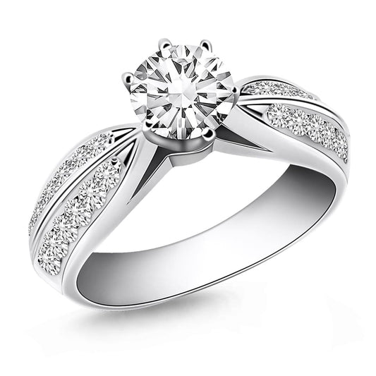 14k White Gold Cathedral Double Row Pave Diamond Engagement Ring | Richard Cannon Jewelry