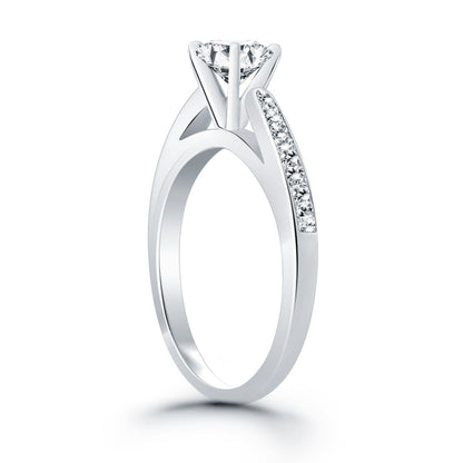 14k White Gold Cathedral Engagement Ring with Pave Diamonds | Richard Cannon Jewelry