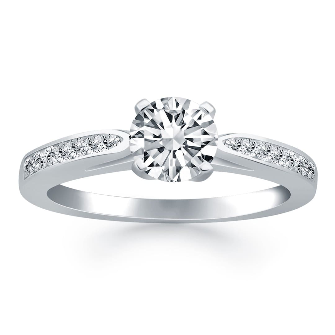 14k White Gold Cathedral Engagement Ring with Pave Diamonds | Richard Cannon Jewelry