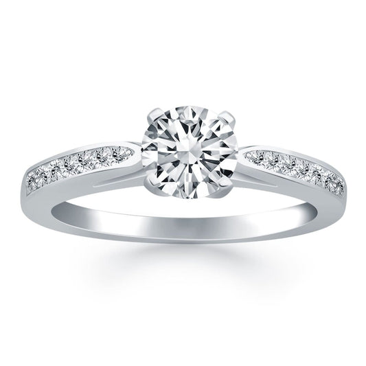 14k White Gold Cathedral Engagement Ring with Pave Diamonds | Richard Cannon Jewelry