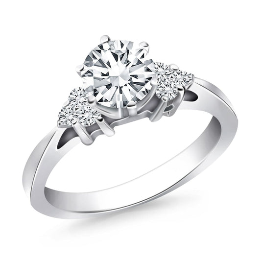 14k White Gold Cathedral Engagement Ring with Side Diamond Clusters | Richard Cannon