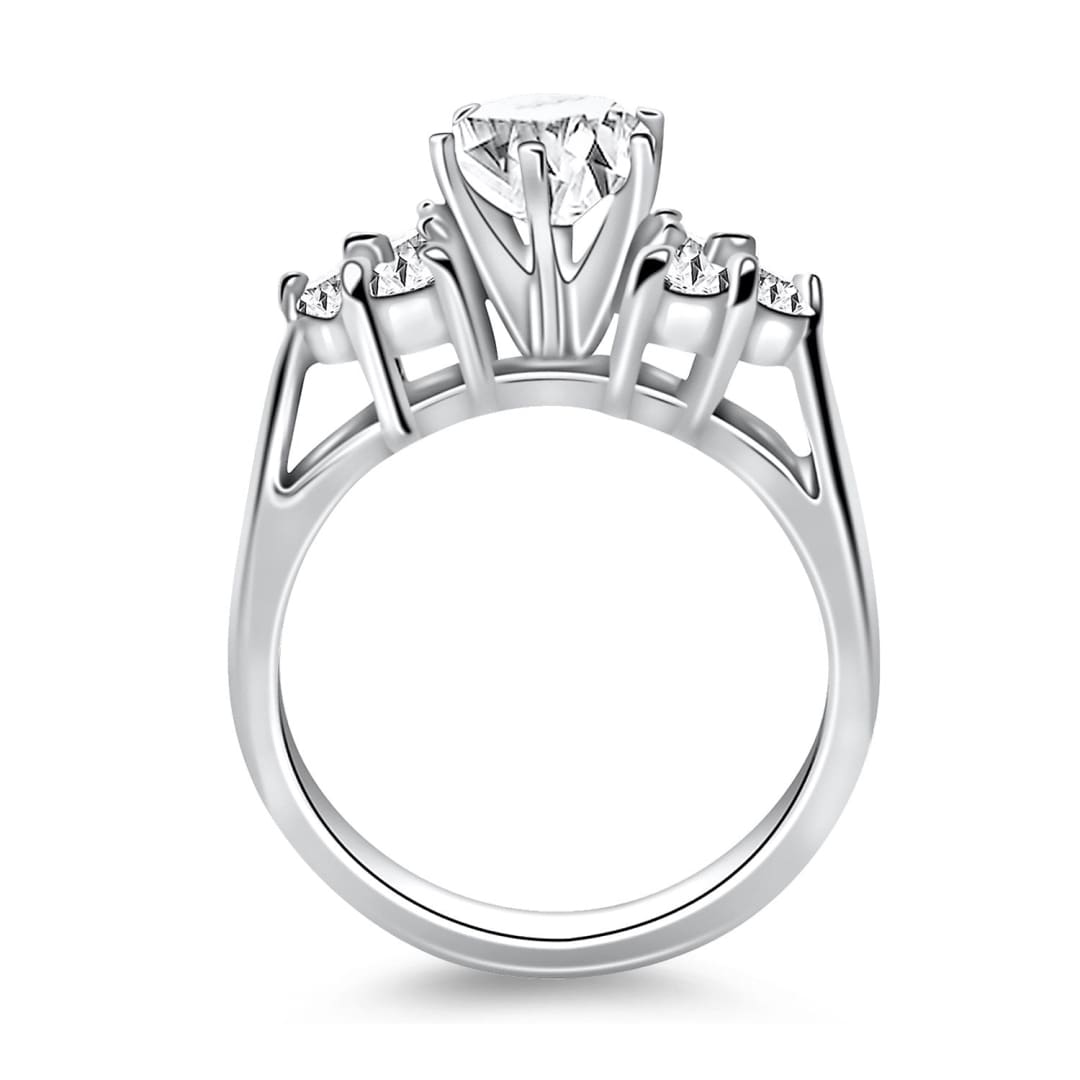 14k White Gold Cathedral Engagement Ring with Side Diamond Clusters | Richard Cannon