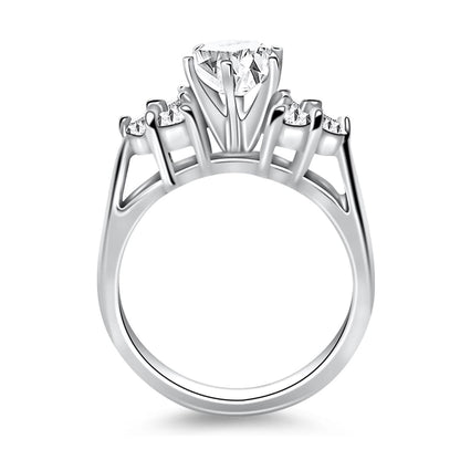 14k White Gold Cathedral Engagement Ring with Side Diamond Clusters | Richard Cannon