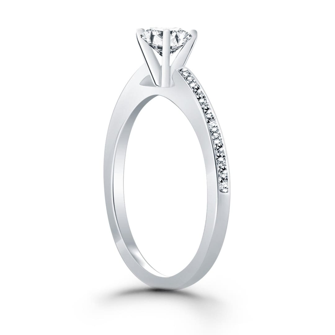 14k White Gold Channel Set Cathedral Engagement Ring | Richard Cannon Jewelry