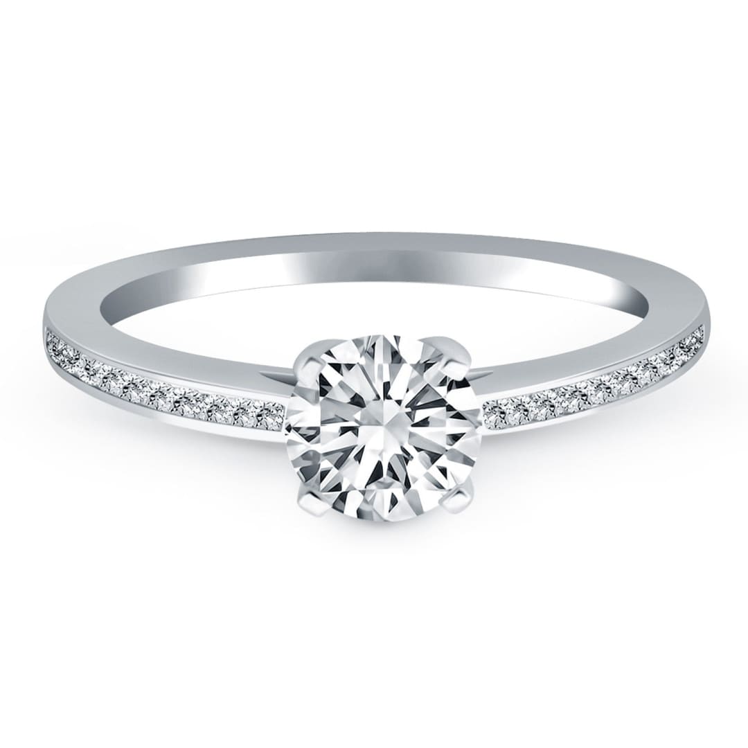 14k White Gold Channel Set Cathedral Engagement Ring | Richard Cannon Jewelry