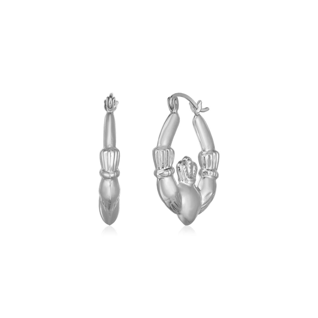 14K White Gold Claddagh Symbol Hoop Earrings | Richard Cannon Jewelry