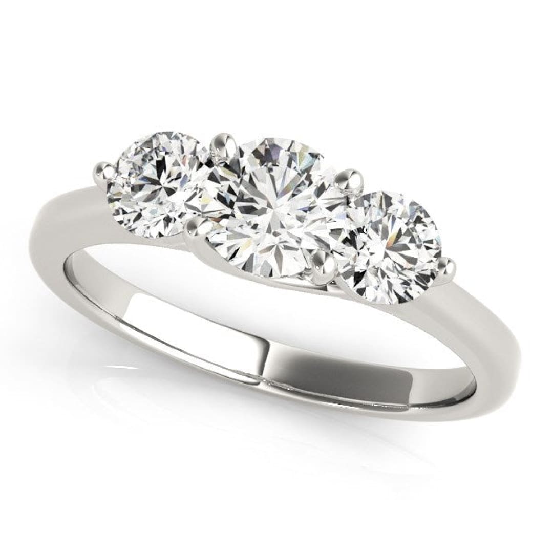 14k White Gold Classic 3 Stone Round Diamond Engagement Ring (1 cttw) | Richard Cannon