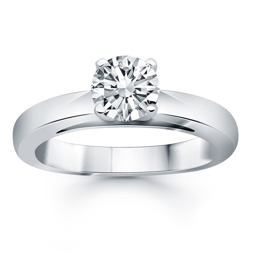 14k White Gold Classic Wide Band Cathedral Solitaire Engagement Ring | Richard Cannon