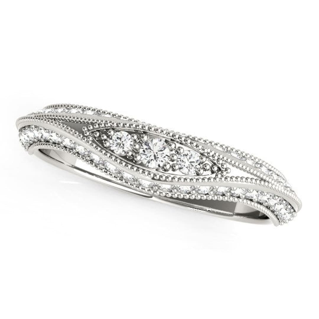 14k White Gold Curved Antique Style Diamond Wedding Ring (1/3 cttw) | Richard Cannon