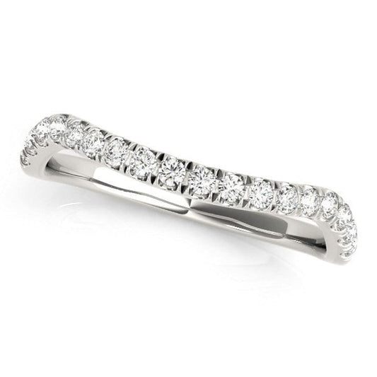 14k White Gold Curved Design Diamond Wedding Band (1/4 cttw) | Richard Cannon Jewelry