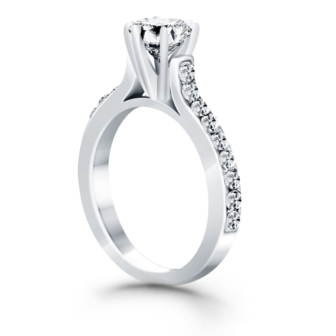 14k White Gold Curved Shank Engagement Ring with Pave Diamonds | Richard Cannon Jewelry