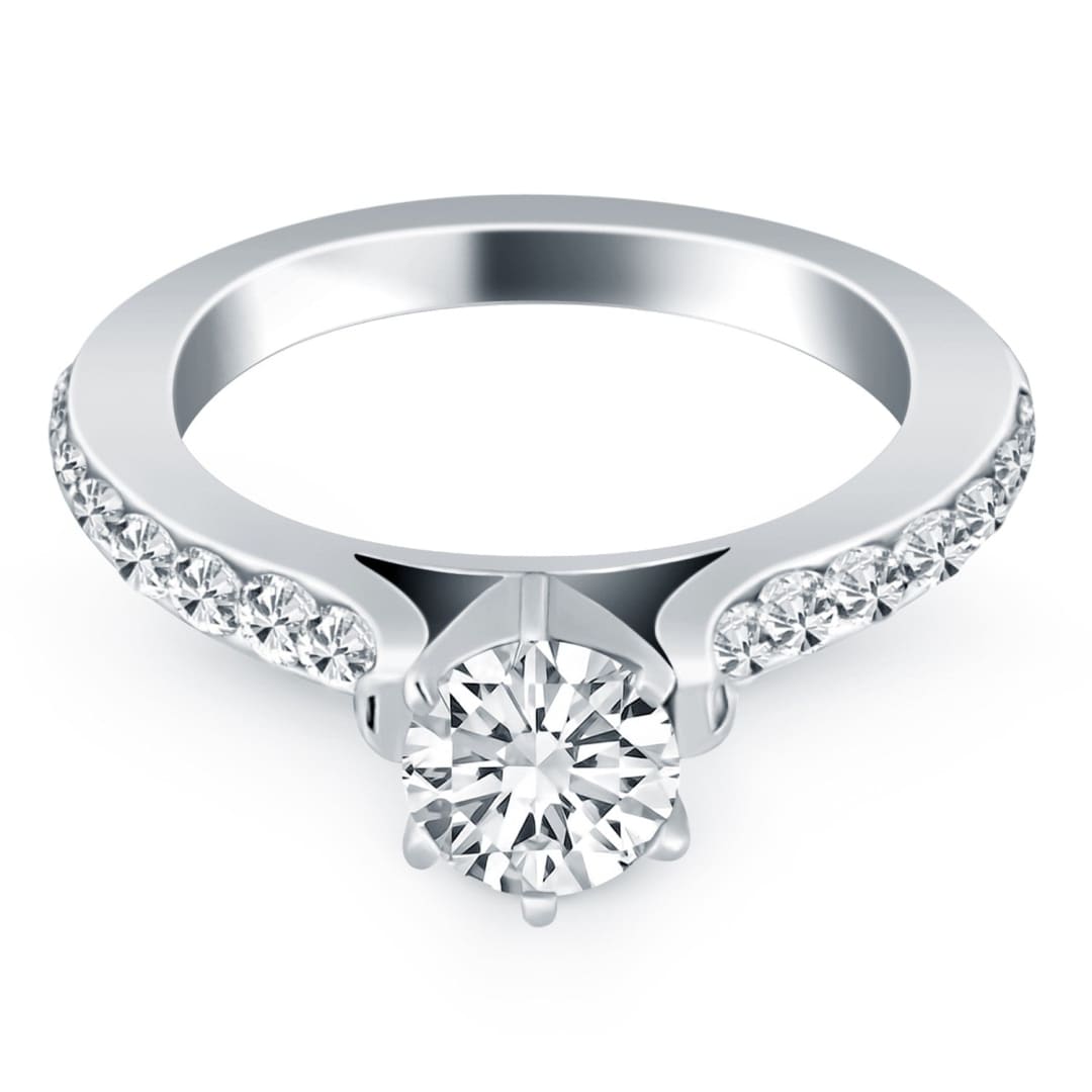 14k White Gold Curved Shank Engagement Ring with Pave Diamonds | Richard Cannon Jewelry