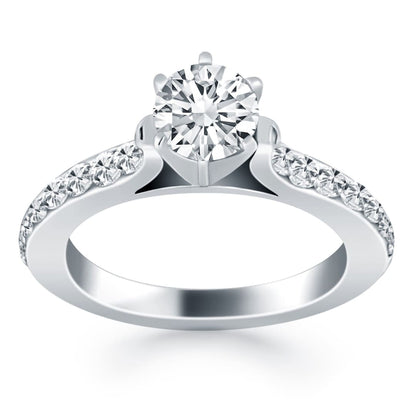 14k White Gold Curved Shank Engagement Ring with Pave Diamonds | Richard Cannon Jewelry