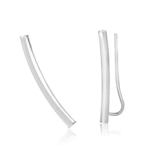 14k White Gold Curved Tube Polished Earrings | Richard Cannon Jewelry
