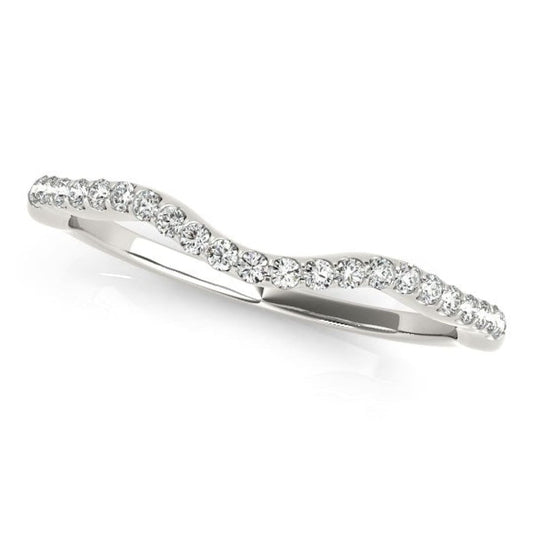 14k White Gold Curvy Style Wedding Ring with Round Diamonds (1/8 cttw) | Richard Cannon