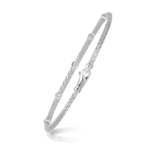 14k White Gold Diamond Accent Station Basket Weave Bracelet | Richard Cannon Jewelry