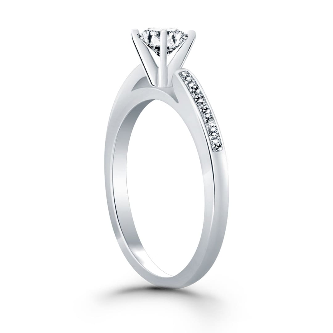 14k White Gold Diamond Channel Cathedral Engagement Ring | Richard Cannon Jewelry