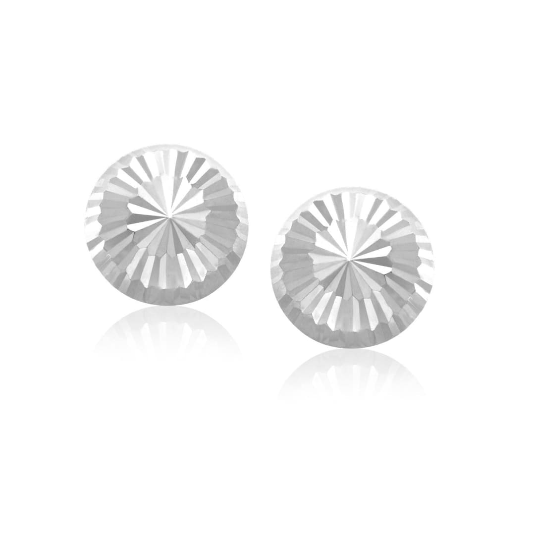 14k White Gold Diamond Cut Flat Design Stud Earrings | Richard Cannon Jewelry