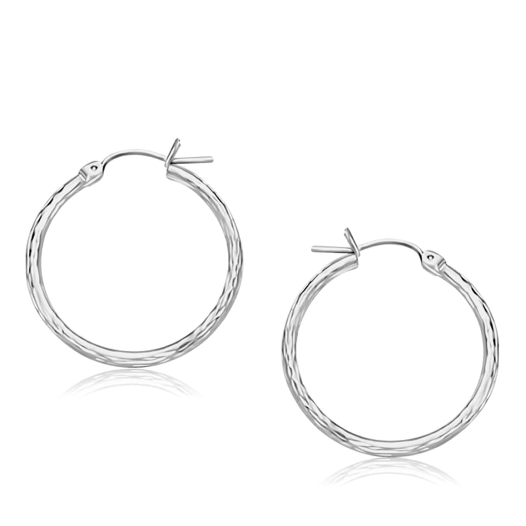 14k White Gold Diamond Cut Hoop Earrings (25mm Diameter) | Richard Cannon Jewelry