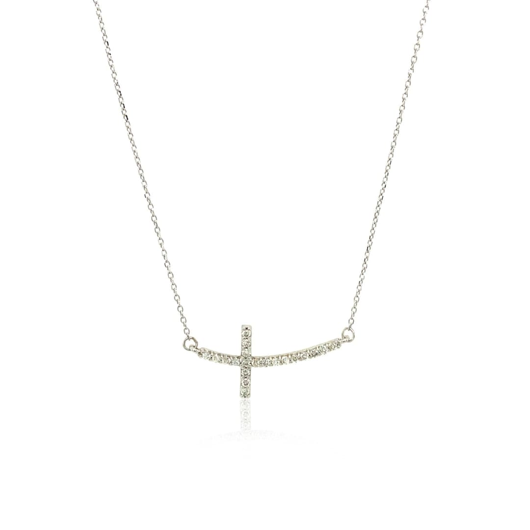 14k White Gold Diamond Embellished Cross Motif Necklace (.21cttw) | Richard Cannon Jewelry