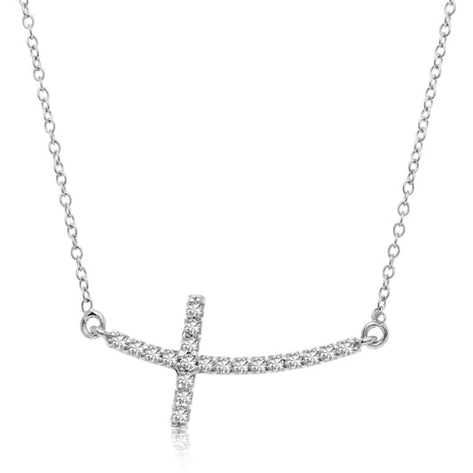 14k White Gold Diamond Embellished Cross Motif Necklace (.21cttw) | Richard Cannon Jewelry