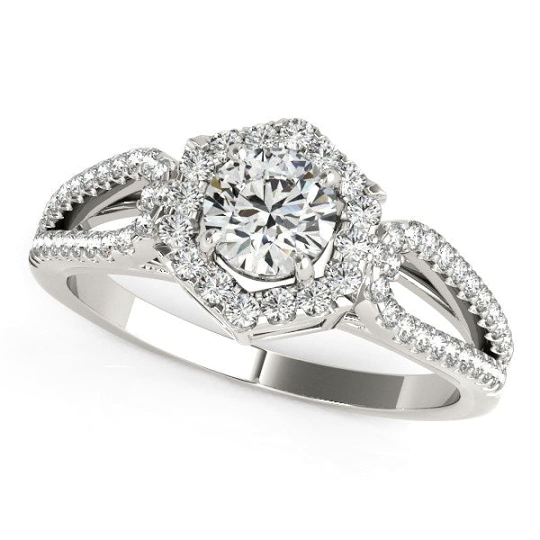 14k White Gold Diamond Engagement Ring with Hexagon Halo Border (7/8 cttw) | Richard